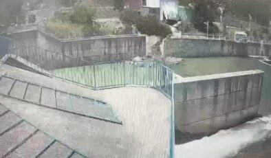Park halindeyken hareket eden kamyonun dereye düşmesi kamerada