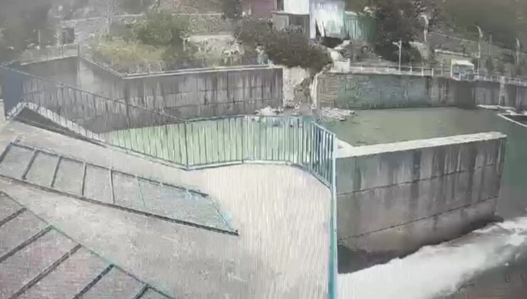 Park halindeyken hareket eden kamyonun dereye düşmesi kamerada