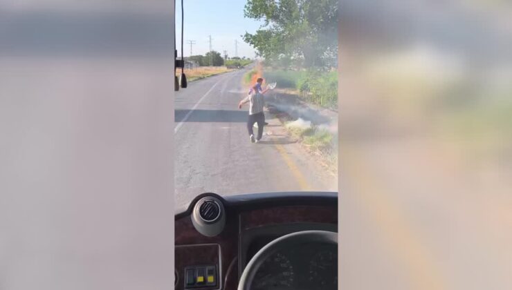 Ceza infaz kurumu personeli, mesaiye gittikleri sırada fark ettikleri yangına müdahale etti
