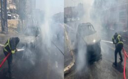 Seyir halindeyken alev alan otomobil kullanılmaz hale geldi