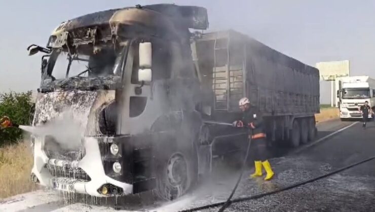 Şanlıurfa’da tırda çıkan yangın itfaiye ekiplerince söndürüldü