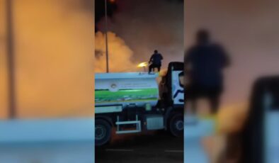 Seyir halindeki kamyonda çıkan yangını polis söndürdü