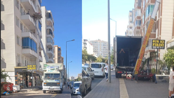 Diyarbakır’da ev taşımacılığı yapanlar kaldırımlara zarar veriyor